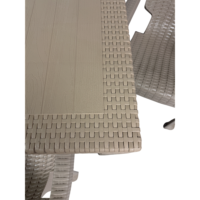 Set Masa terasa/gradina cu 4 scaune crem/cappucino, 90x90x77 cm, plastic, aspect ratan - Studiocasa.ro