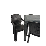 Set Masa terasa/gradina antracit cu 6 scaune negre, 150x90x77 cm, plastic, aspect ratan - Studiocasa.ro