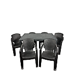 Set Masa terasa/gradina antracit cu 6 scaune negre, 150x90x77 cm, plastic, aspect ratan - Studiocasa.ro