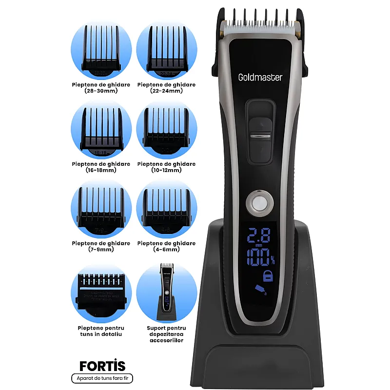 Aparat de tuns Goldmaster GM-8112, Lame ceramica, Incarcare rapida, Lithium-Ion 500 mAh - Studiocasa.ro