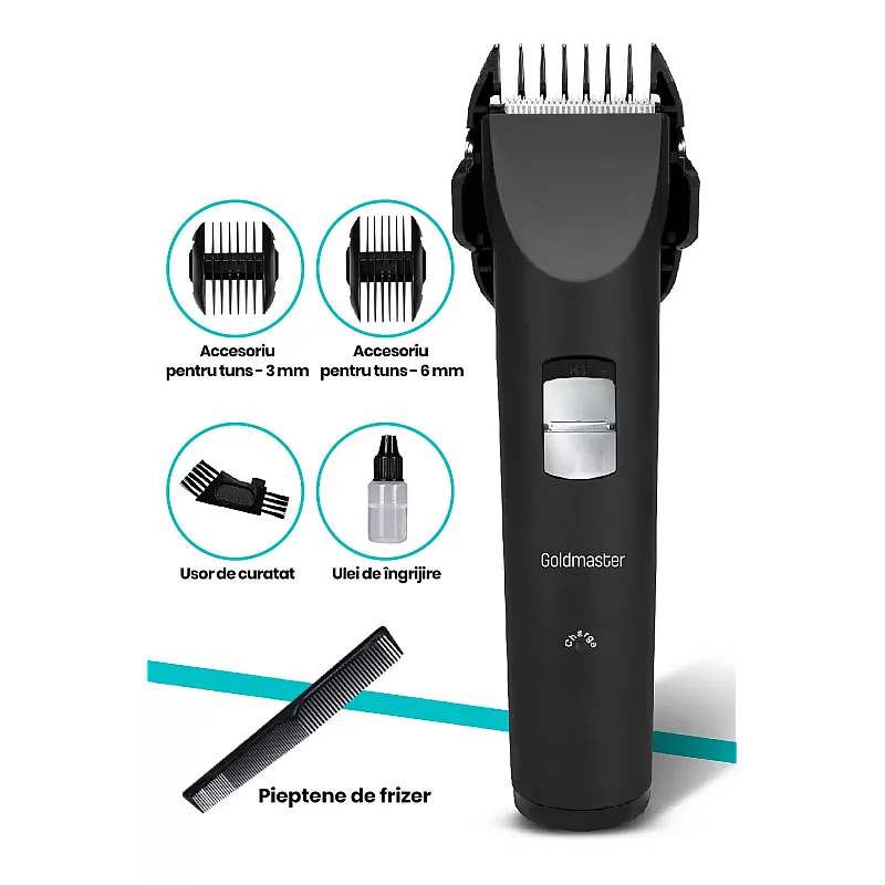 Aparat de tuns Goldmaster GM-7135, Lame otel, Alimentare Acumulator, 300 mAh, Negru - Studiocasa.ro