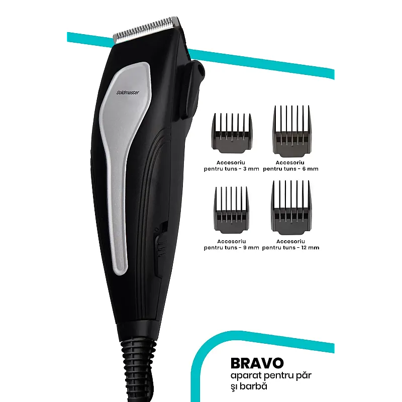 Aparat de tuns Goldmaster GM-7149 Bravo, Lame otel, Negru - Studiocasa.ro