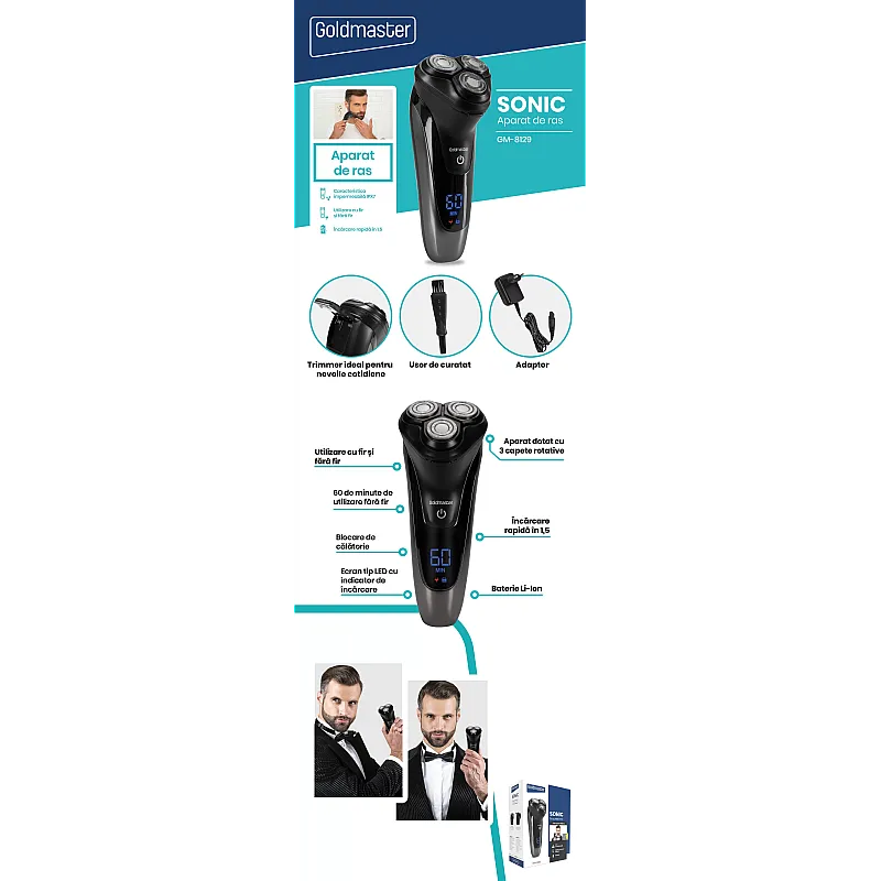 Aparat de ras Goldmaster GM-8129, Lame otel, Incarcare rapida, Lithium-Ion 600 mAh - Studiocasa.ro