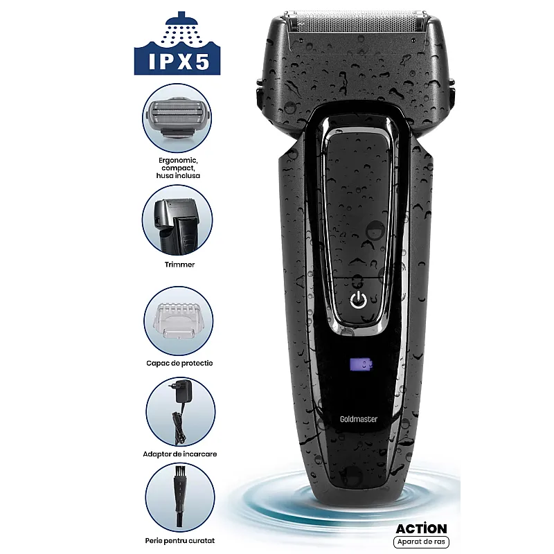 Aparat de ras electric Goldmaster GM-8128, Trimmer, Lithium-Ion, 500 mAh, Lame oscilante - Studiocasa.ro