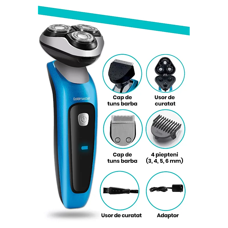 Aparat de ras Goldmaster GM-7150, Lame otel, Timmer, Lithium-Ion, 500 mAh - Studiocasa.ro