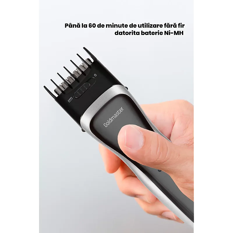 Aparat de tuns Goldmaster GM-7160, Lame otel, NiMH, Autonomie 60min, Negru - Studiocasa.ro