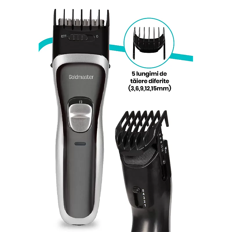Aparat de tuns Goldmaster GM-7160, Lame otel, NiMH, Autonomie 60min, Negru - Studiocasa.ro