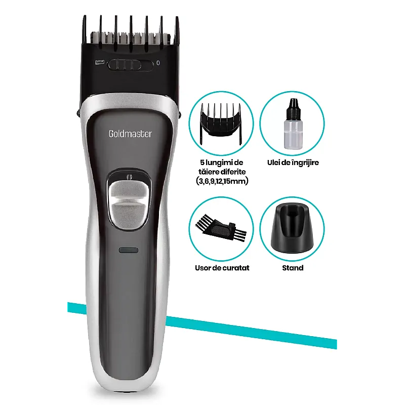 Aparat de tuns Goldmaster GM-7160, Lame otel, NiMH, Autonomie 60min, Negru - Studiocasa.ro