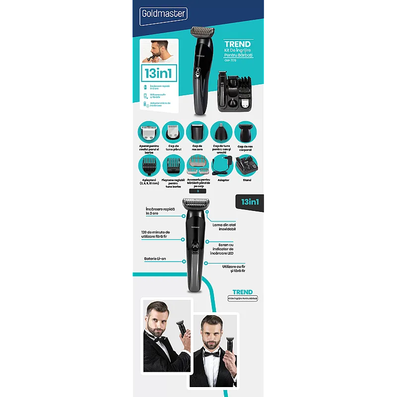 Aparat de tuns Goldmaster GM-7178, Lame otel, Incarcare rapida, Lithium-Ion 600 mAh - Studiocasa.ro