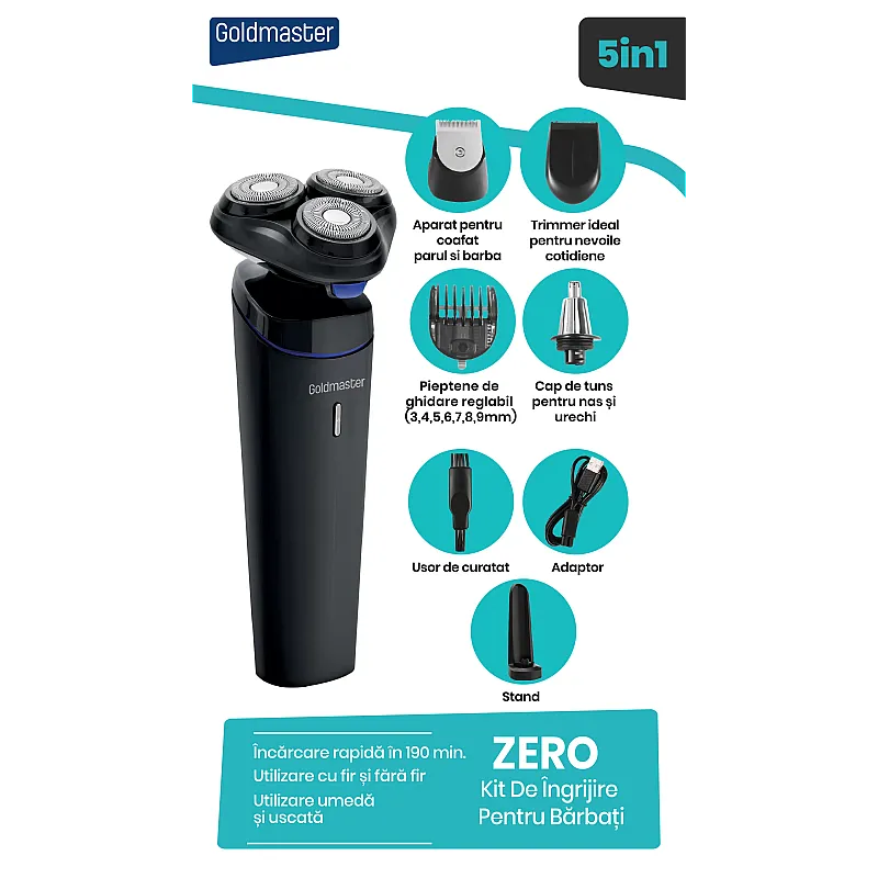 Aparat de ras Goldmaster GM-8141, Lame otel, Trimmer, Incarcare rapida, Lithium-Ion 700 mAh - Studiocasa.ro