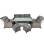 Set 6 piese mobilier de Terasa/Gradina cu perne, Masa, Canapea, Fotolii, Tabureti ,7 locuri , Gri Inchis/Antracit - Studiocasa.ro