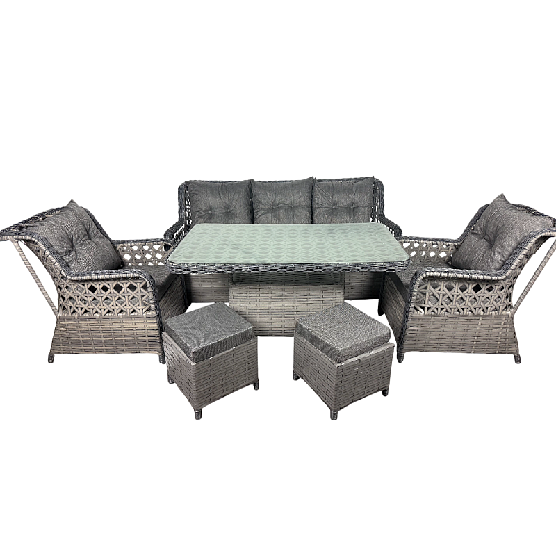 Set 6 piese mobilier de Terasa/Gradina cu perne, Masa, Canapea, Fotolii, Tabureti ,7 locuri , Gri Inchis/Antracit - Studiocasa.ro