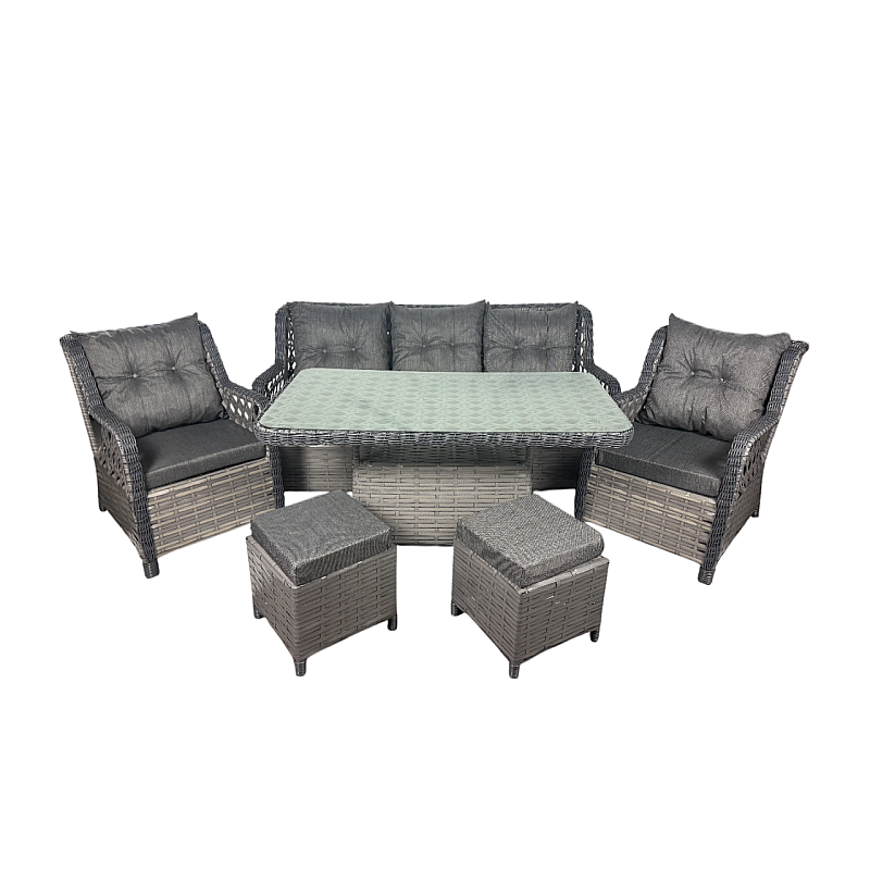 Set 6 piese mobilier de Terasa/Gradina cu perne, Masa, Canapea, Fotolii, Tabureti ,7 locuri , Gri Inchis/Antracit - Studiocasa.ro