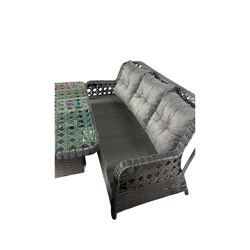 Set 6 piese mobilier de Terasa/Gradina cu perne, Masa, Canapea, Fotolii, Tabureti ,7 locuri , Gri Inchis/Antracit - Studiocasa.ro