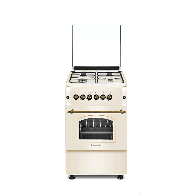 Pachet aragaz rustic si hota clasica Studio Casa Only Verona Retro, 50/55 cm, 4 arzatoare gaz, Cuptor gaz, Aprindere electrica, Gril electric, Crem - Studiocasa.ro