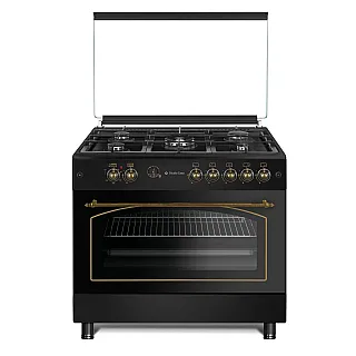 Aragaz rustic 5 arzatoare gaz, Negru, 90 cm, Modena  Antracit Studio Casa,  rotisor, cuptor gaz, Grill electric, Gratare fonta