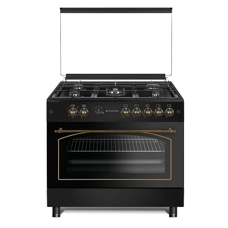 Aragaz rustic 5 arzatoare gaz, Negru, 90 cm, Modena  Antracit Studio Casa,  rotisor, cuptor gaz, Grill electric, Gratare fonta - Studiocasa.ro