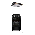 Pachet rustic aragaz si hota telescopica Studio Casa Retro Verona Retro Black , 50/ 55 cm., 4 arzatoare gaz, Cuptor gaz, Aprindere electrica, Gril electric, Negru - Studiocasa.ro