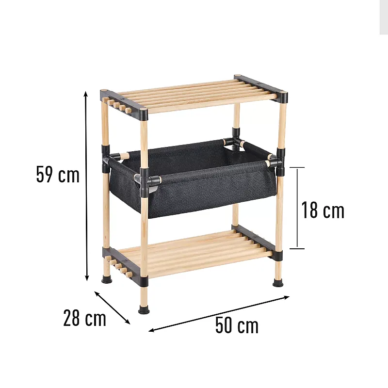 Etajera din lemn cu un cos din material textil,59 cm, Seowood - Studiocasa.ro