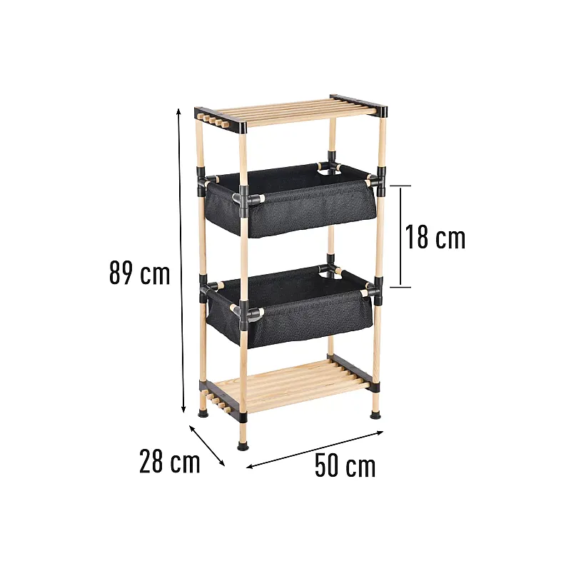 Etajera din lemn cu 2 cosuri din material textile, 89  cm, Seowood - Studiocasa.ro