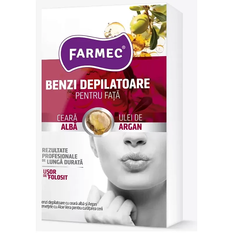Benzi depilatoare Farmec pentru fata cu ceara alba si argan - Studiocasa.ro