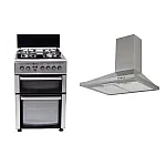 Pachet Aragaz mixt 4 arzatoare gaz, 2 cuptoare: Cuptor electric + Cuptor gaz, 60x60cm, Studio Casa Duetto FM60/60 cm., Ventilator, Aprindere electrica +Hota decorativa Studio Casa New Milano Inox - Studiocasa.ro