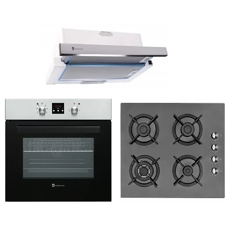 Pachet Cuptor Incorporabil Electric, Studio Casa Napoli Clasic, 65L + Plita Clasica Gaz, Incorporabila, 4 arzatoare gaz, Studio Casa CRY 4F Venezia+ Hota incorporabila telescopica Lean Roma - Studiocasa.ro