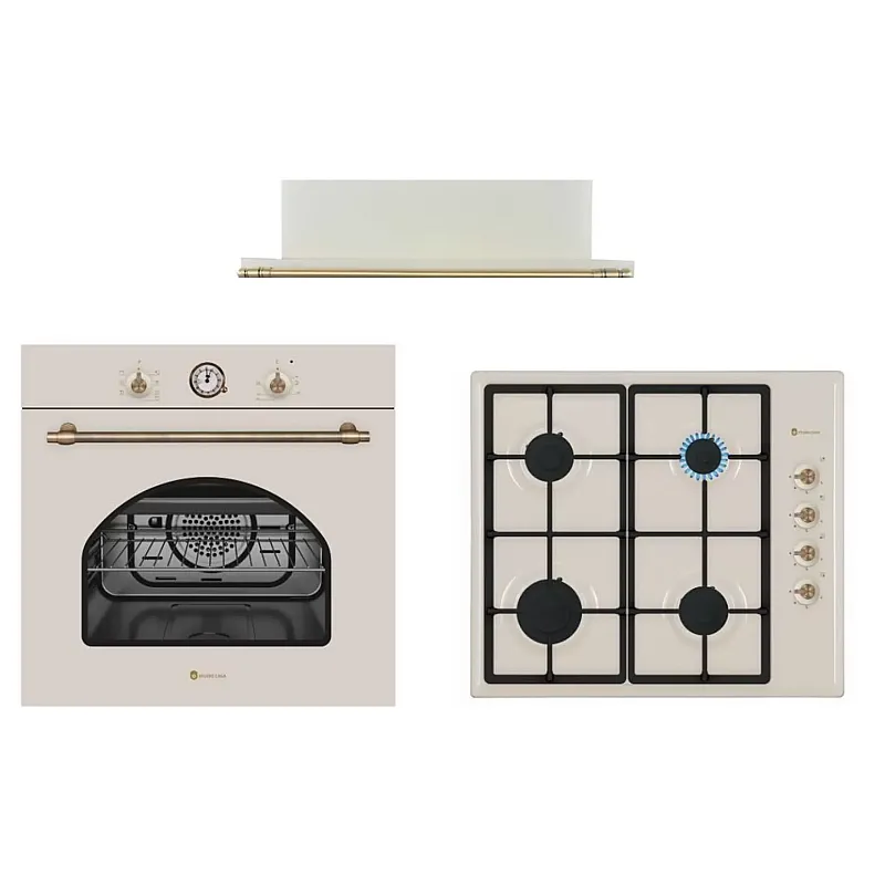 Pachet Dolce Vita Cuptor Electric Incorporabil Fedv60Bg + Plita Gaz Pdv60Bg  + Hota Telescopica Lean Retro Beige ,Studio Casa - Studiocasa.ro