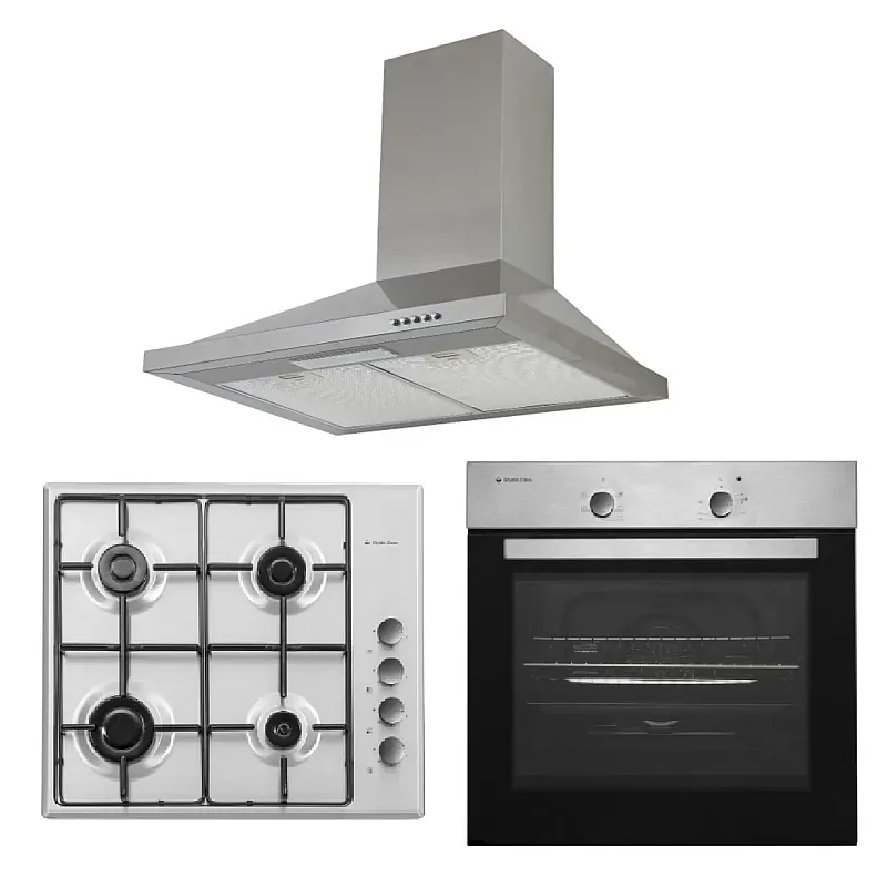 Pachet cuptor electric si plita gaz Duo Mirage Iseo Inox Studio Casa, 56 l , Clasa energetica A, 6 functii, 4 arzatoare gaz , Inox +Hota decorativa Studio Casa New Milano Inox, 60 cm - Studiocasa.ro