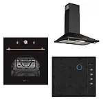 Pachet rustic incorporabil Dolce Vita Nero  cuptor electric  si plita gaz, Studio Casa Dolce Vita PDV60 Nero, Clasa energetica A, 6 functii,  Grill, Ventilator, Gratare fonta, Negru+Hota decorativa Studio Casa Onda Retro Black - Studiocasa.ro