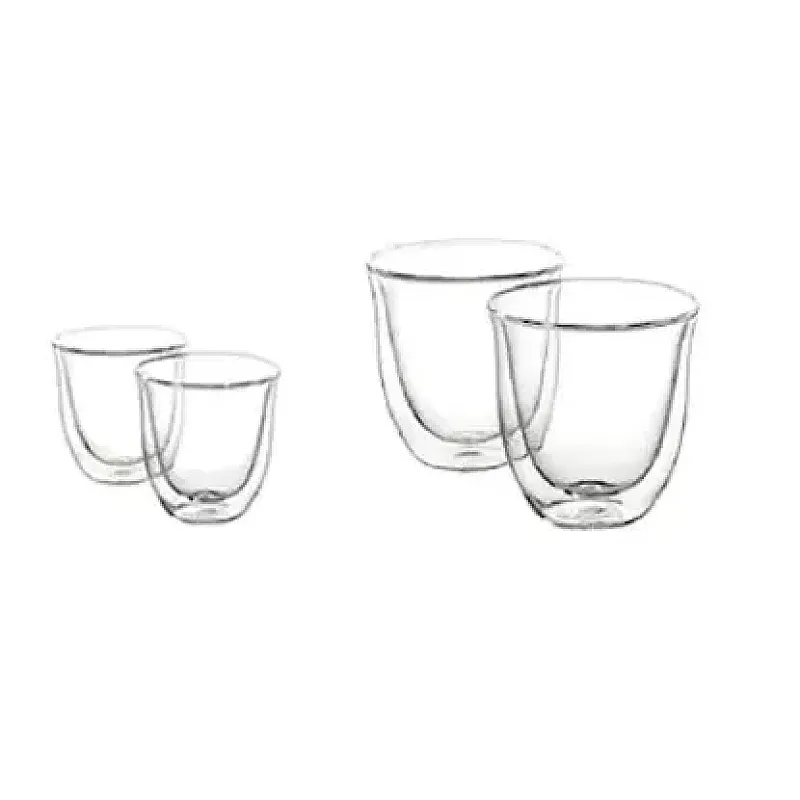 Set 4 pahare Coffee Break Del Caffe, 2 pahare espresso 80 ml si 2 pahare cappuccino 240 ml, pereti dubli, sticla termorezistenta - Studiocasa.ro