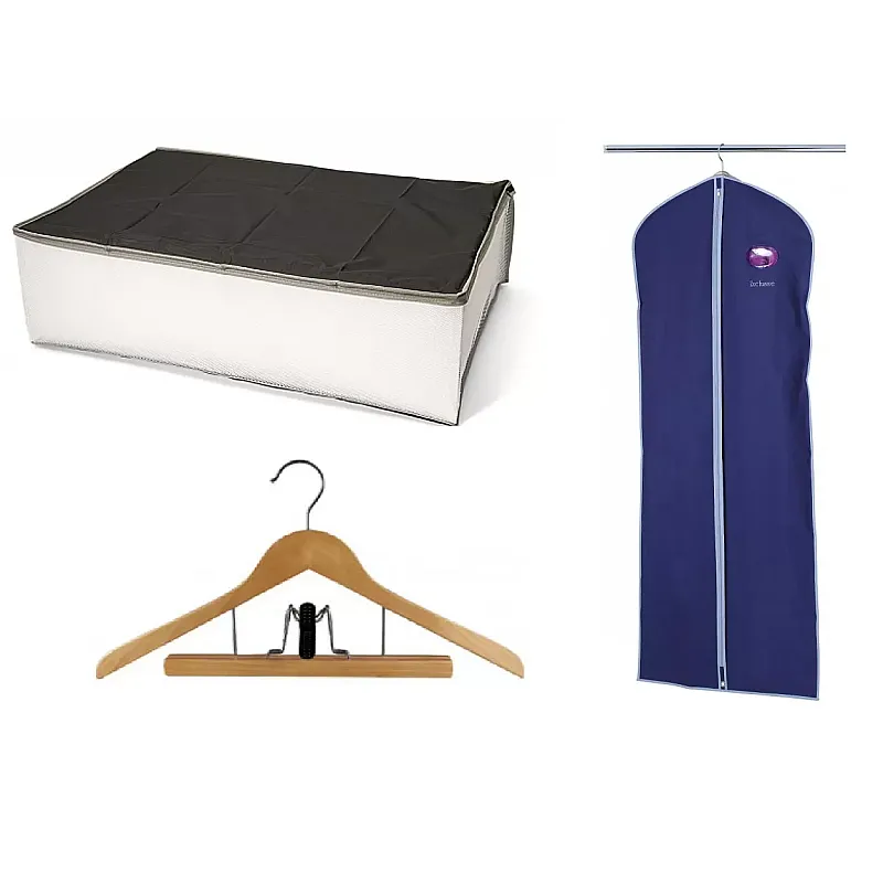 Set - Husa Haine 60/150Cm + Husa Depozitare Haine Paturi + Umeras Multifunctional Lemn - Coronet - Studiocasa.ro