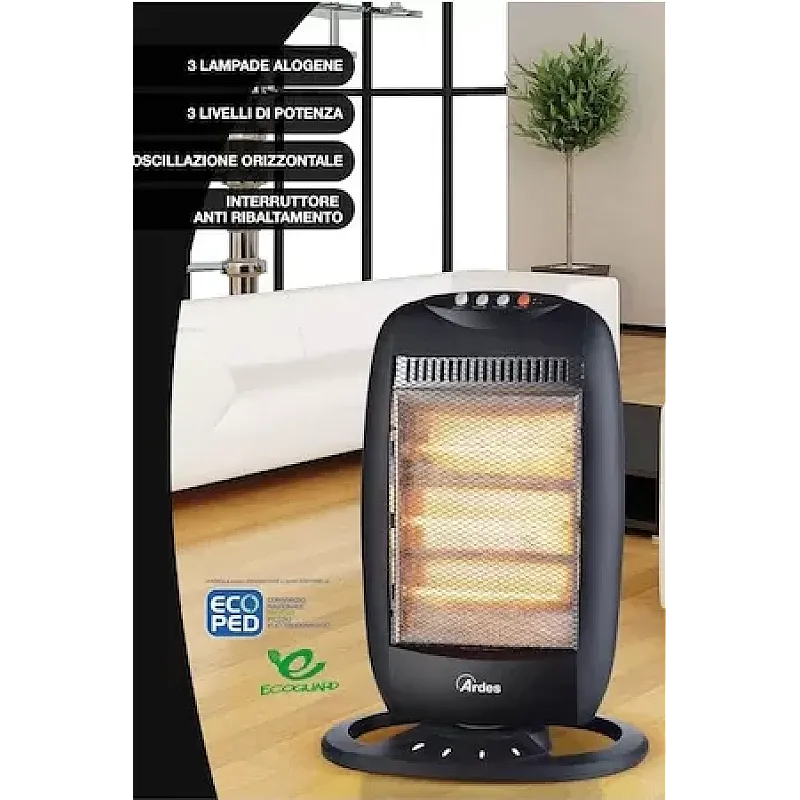 Radiator cu halogen Ardes AR454B, 3 trepte incalzire 400, 800, 1200 W, Oscilatie orizontala, Pentru incaperi de pana la 40 m³, Negru - Studiocasa.ro