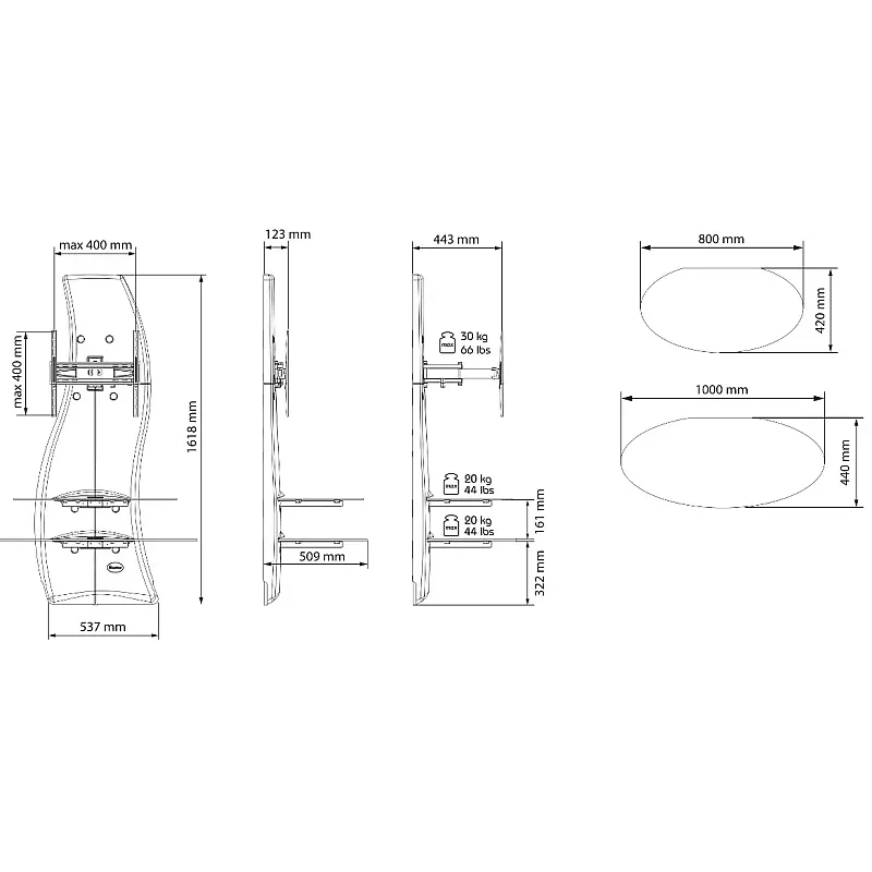 Sistem suport TV de perete Meliconi Ghost Design 2000 Rotation, reglabil cu doua brate, 32- 63, 70 kg, Gri - Studiocasa.ro