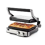 Gratar electric 1918 Metal, 2 Suprafete De Gatire, Termostat, Placi Antiaderente, Deschidere La 180°, Inox, Timer, Ariete - Studiocasa.ro