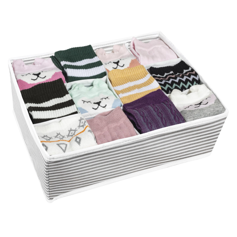Organizator sertar , 31 x 25 x 12 cm, Material textil, Cu 12 separatoare Gri/ Roz