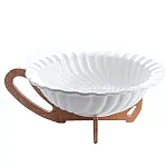 Bol de Salata pe Suport de Lemn cu Maner, 26 cm, ceramica termorezistenta pentru cuptor, Alb - Studiocasa.ro