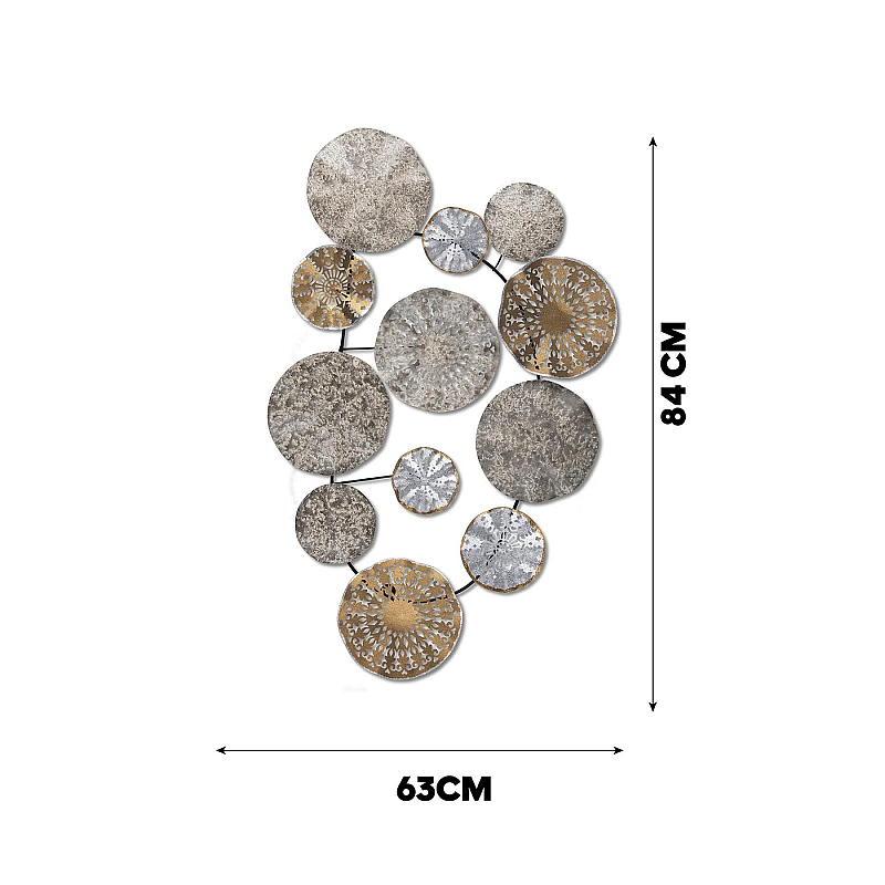 Panou metalic decorativ perete 3D, Deco Art Studio Casa, 84 x 63 cm, Round Decor, Argintiu - Studiocasa.ro