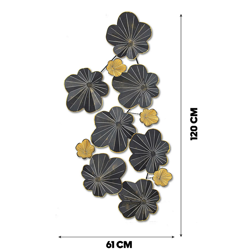 Panou metalic decorativ perete 3D, Deco Art Studio Casa, 120 x 61 cm,  Bougainvillea, Negru - Studiocasa.ro