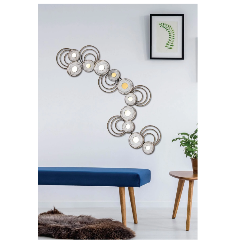 Panou metalic decorativ perete 3D, Deco Art Studio Casa, 101 x 41 cm, Inele metalice, Argintiu - Studiocasa.ro