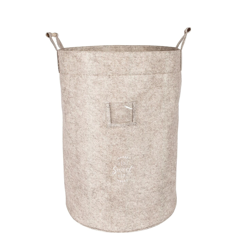 Cos depozitare rotund cu manere de lemn, 45 x 34 cm, Beige - Studiocasa.ro