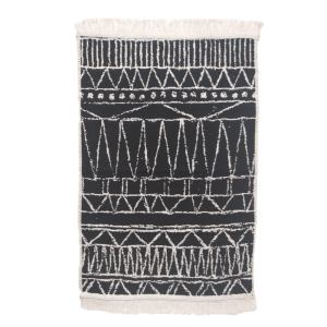 Covor turcesc cu ciucuri, 80 x 300 cm, 60% Bumbac 20% Poliester 10% Viscoza, Negru/ Alb