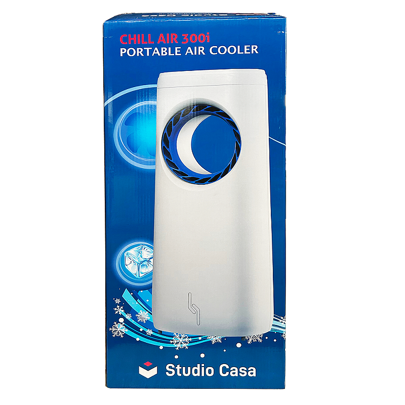 Racitor de aer, portabil, Chill Air 300 ION Studio Casa, 80 W, Functie Racire, Umidificare si Ionizare, 3 viteze, Telecomanda, Display Led, Rezervor apa 4 l, Alb - Studiocasa.ro