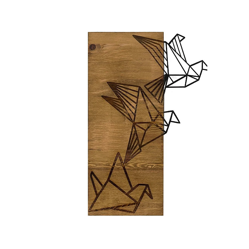 Decoratiune de perete Deco Art Studio Casa, Lemn si metal, Design Pasari,47 x 58 x 3 cm, Maro nuc/Negru - Studiocasa.ro