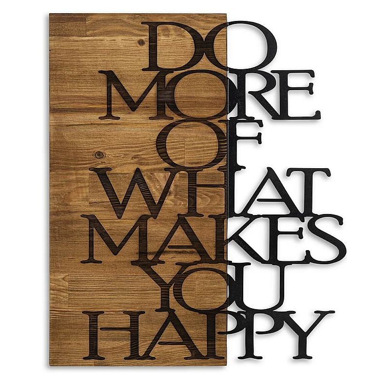 Decoratiune de perete Deco Art  Studio Casa, Lemn si metal, Design mesaj,42 x 58 x 3 cm, Maro nuc/Negru - Studiocasa.ro