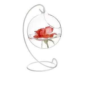 Glob din Sticlă borosilicata EMOTION pentru Flori, Decoratiuni, 12cm x 12cm, cu suport metalic, Delcaffe