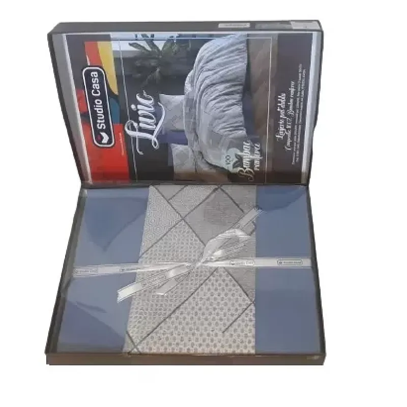 Lenjerie pat dublu Livio Studio Casa, 100% Bumbac ranforce, Cearceaf pilota 200 x 200 cm, Cearceaf pat 220 x 240 cm, 2 fete de perna 50 x 70 cm, Blue - Studiocasa.ro