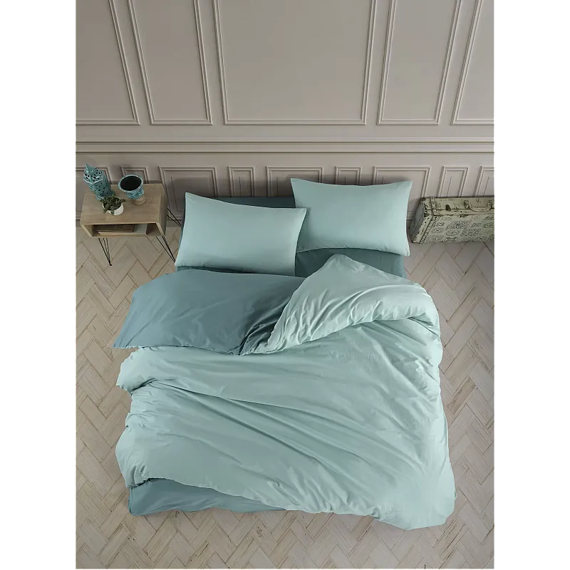 Lenjerie pat dublu Duo Mint Studio Casa, 100% Bumbac ranforce, Cearceaf pilota 200 x 200 cm, Cearceaf pat 220 x 240 cm, 2 fete de perna 50 x 70 cm, Multicolor - Studiocasa.ro
