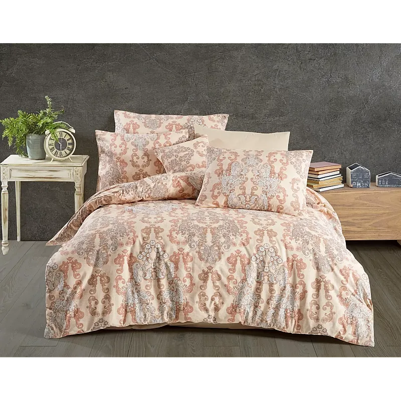 Lenjerie pat dublu Grace Studio Casa, 100% Bumbac ranforce, Cearceaf pilota 200 x 200 cm, Cearceaf pat 220 x 240 cm, 2 fete de perna 50 x 70 cm, Multicolor - Studiocasa.ro