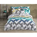 Lenjerie pat dublu Labirint Studio Casa, 100% Bumbac ranforce, Cearceaf pilota 200 x 200 cm, Cearceaf pat 220 x 240 cm, 2 fete de perna 50 x 70 cm, Multicolor - Studiocasa.ro